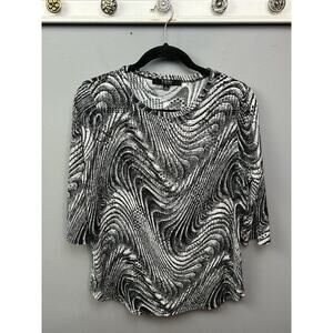 Toni Morgan Boxy‎ Tunic Top Womens Small Abstract Black White Open Funky Y2K